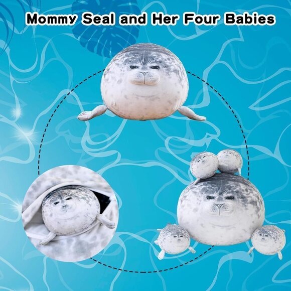 Chubby Seal Pillow Plush with 4 Baby Seal Plushies in her Tummy Stuffed Toy - Picture 2 of 6